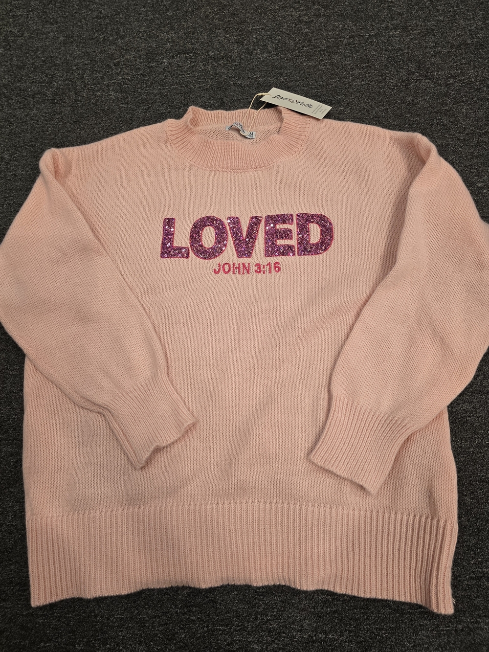 LOVED John 3:16 Pink Crewneck Sweater